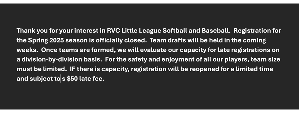 RVCLL Registration Closed for 2025 Spring